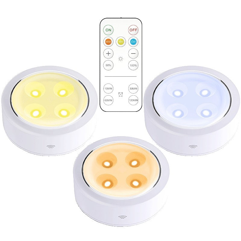 Set de 3 Lampi Led Flippy, Fara Fir, Cu Baterii, 3 Culori de Lumina, cu Telecomanda, din Plastic, Alb