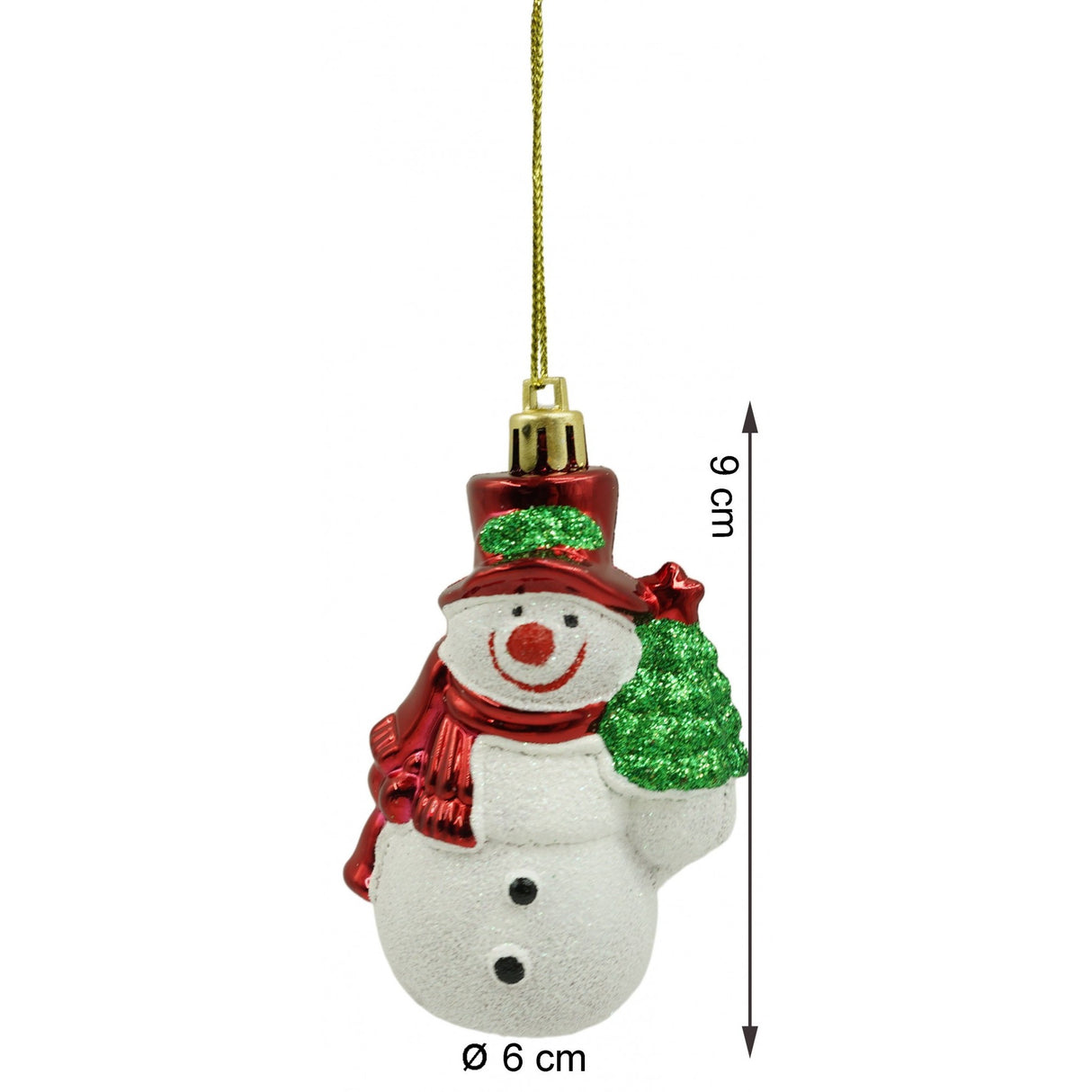 Set de 3 ornamente de brad, Flippy, de tip Om de zapada, Alb/Rosu, din plastic, cu finisaj sclipitor , cutie  4  cm adancime x 6  cm inaltime x 9  cm lungime - vivimall.ro