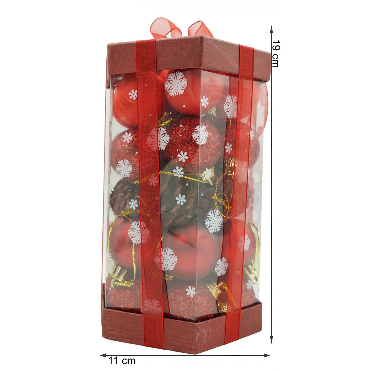 Set de 35 ornamente de brad, Vivimall, de tip Glob, Rosu, din polistiren, cu finisaj sclipitor , cutie 11 cm adancime x 19 cm inaltime x 11 cm lungime) - vivimall.ro