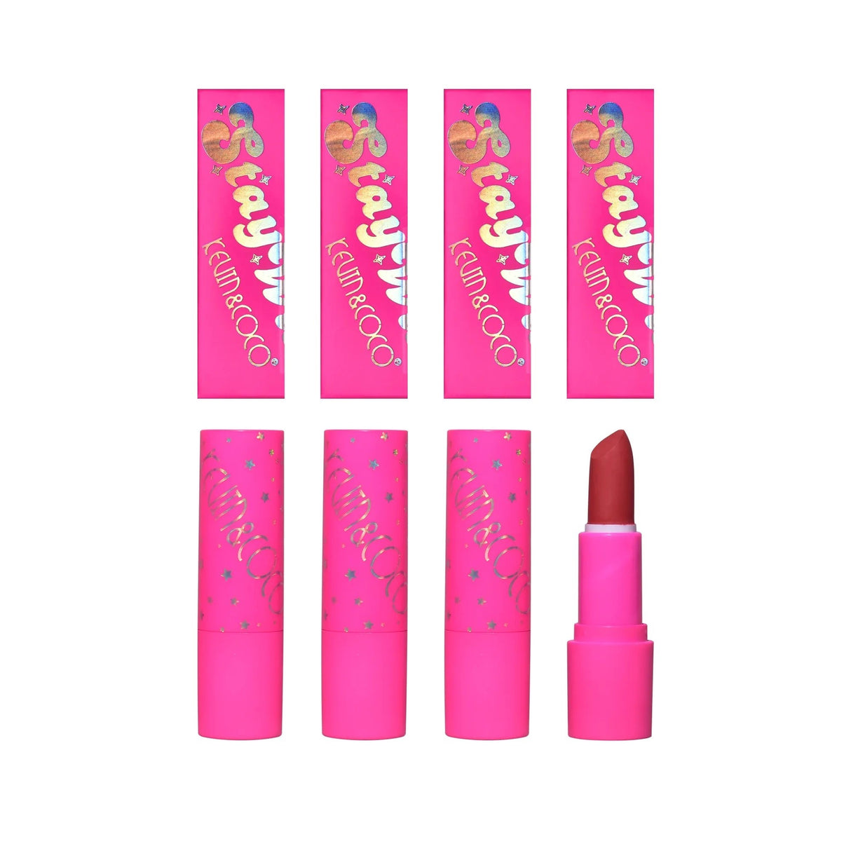 Set 4 Bucati Ruj de Buze, KEVIN & COCO, Stay Wild, Lip Stick, 8 x 2.3 x 2.3 cm - vivimall.ro