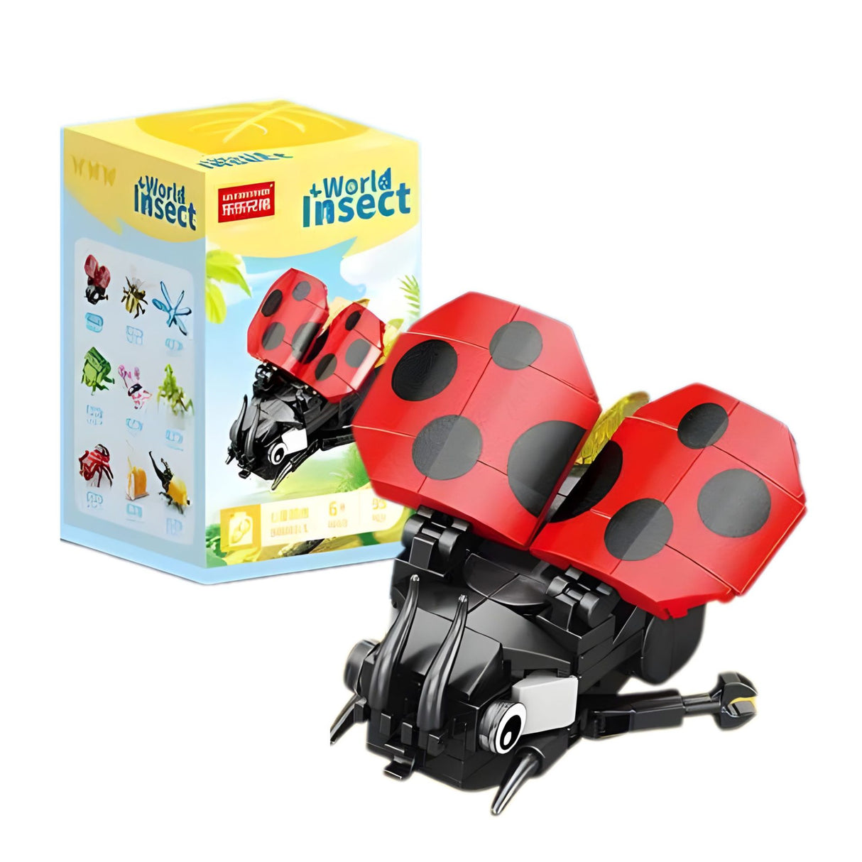 Set de construcție Flippy Buburuză 3D, 95 piese plastic ABS, model asamblat negru și roșu, vedere frontală