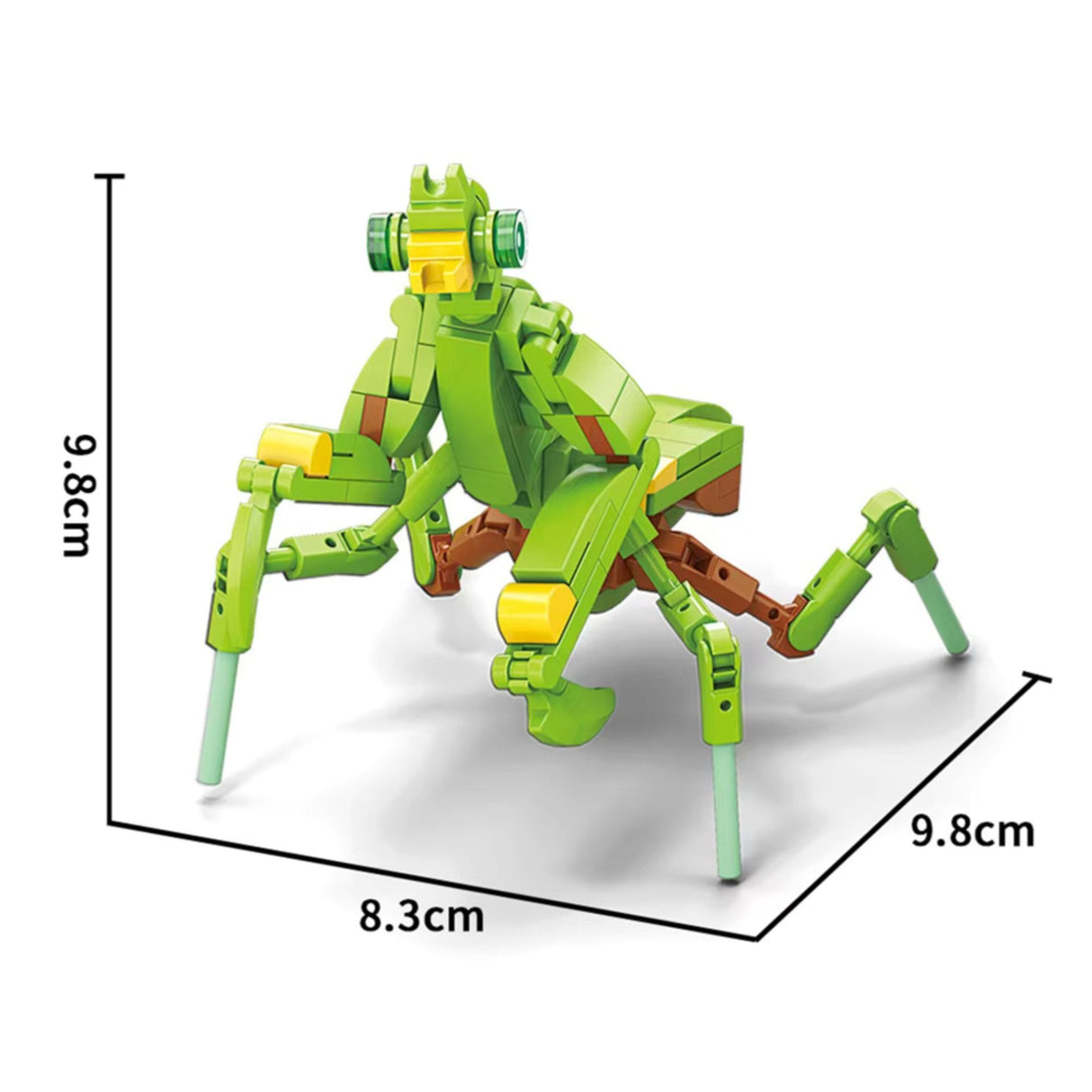 Detaliu piese set construcție Flippy Mantis, plastic ABS verde deschis, 109 componente individuale