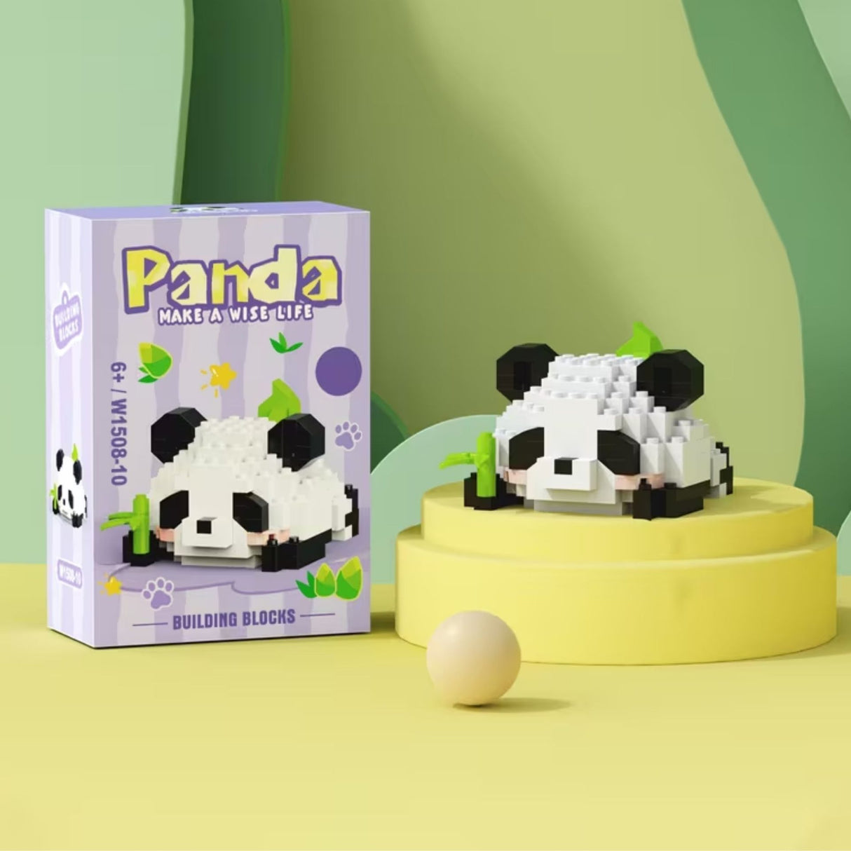 Modelul 3D Panda cu Bambus asamblat, set Flippy 159 piese, dimensiuni 7.8x4.1x11.3 cm