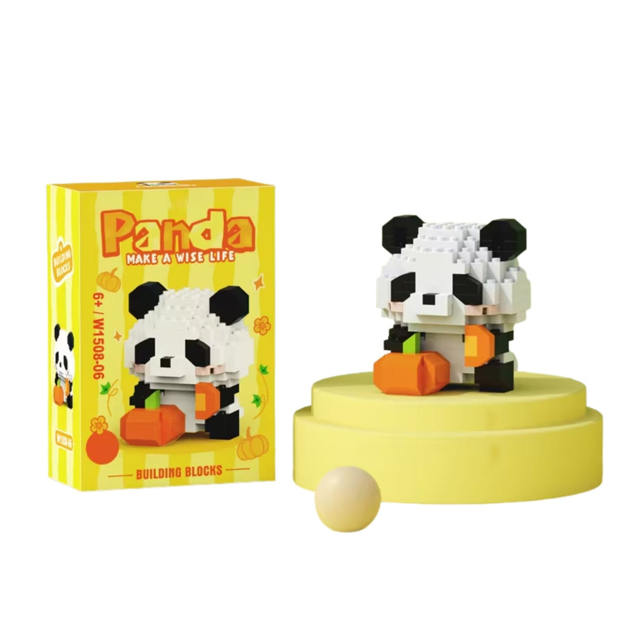 Set construcție Flippy Panda cu Dovleac, 171 piese plastic ABS galben, vedere frontală ambalaj