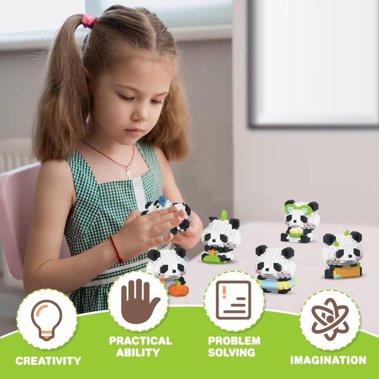 Set construcție Flippy Panda cu Măr 148 piese, jucărie educativă STEM, vedere de sus