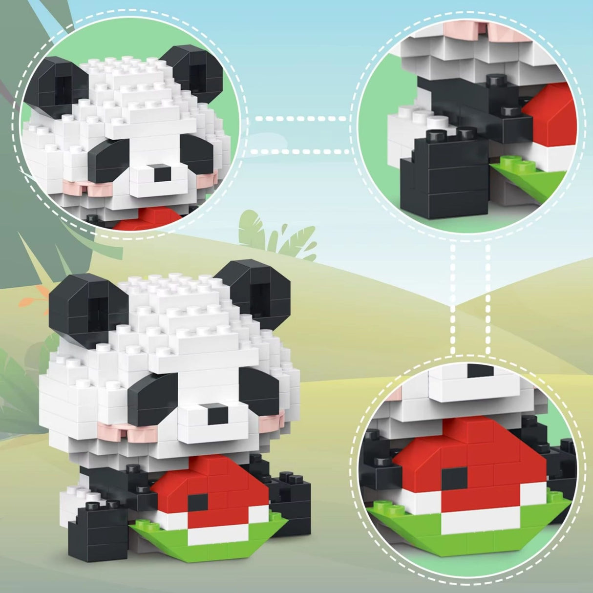 Set construcție Flippy Panda cu Pepene Verde lângă cutie originală, 160 piese incluse