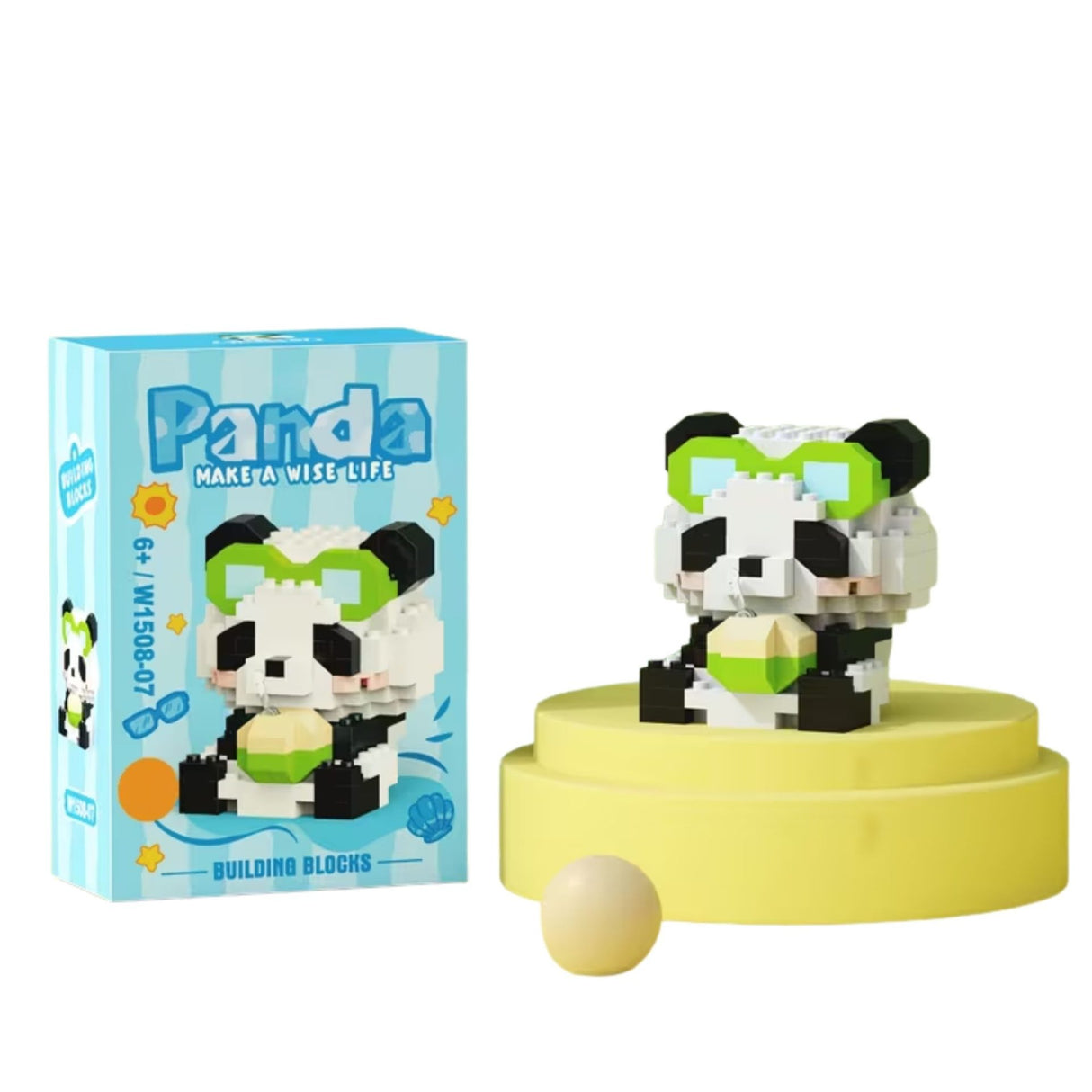 Set construcție Flippy Panda cu Suc de Cocos, 168 piese plastic ABS albastru deschis, vedere frontală produs