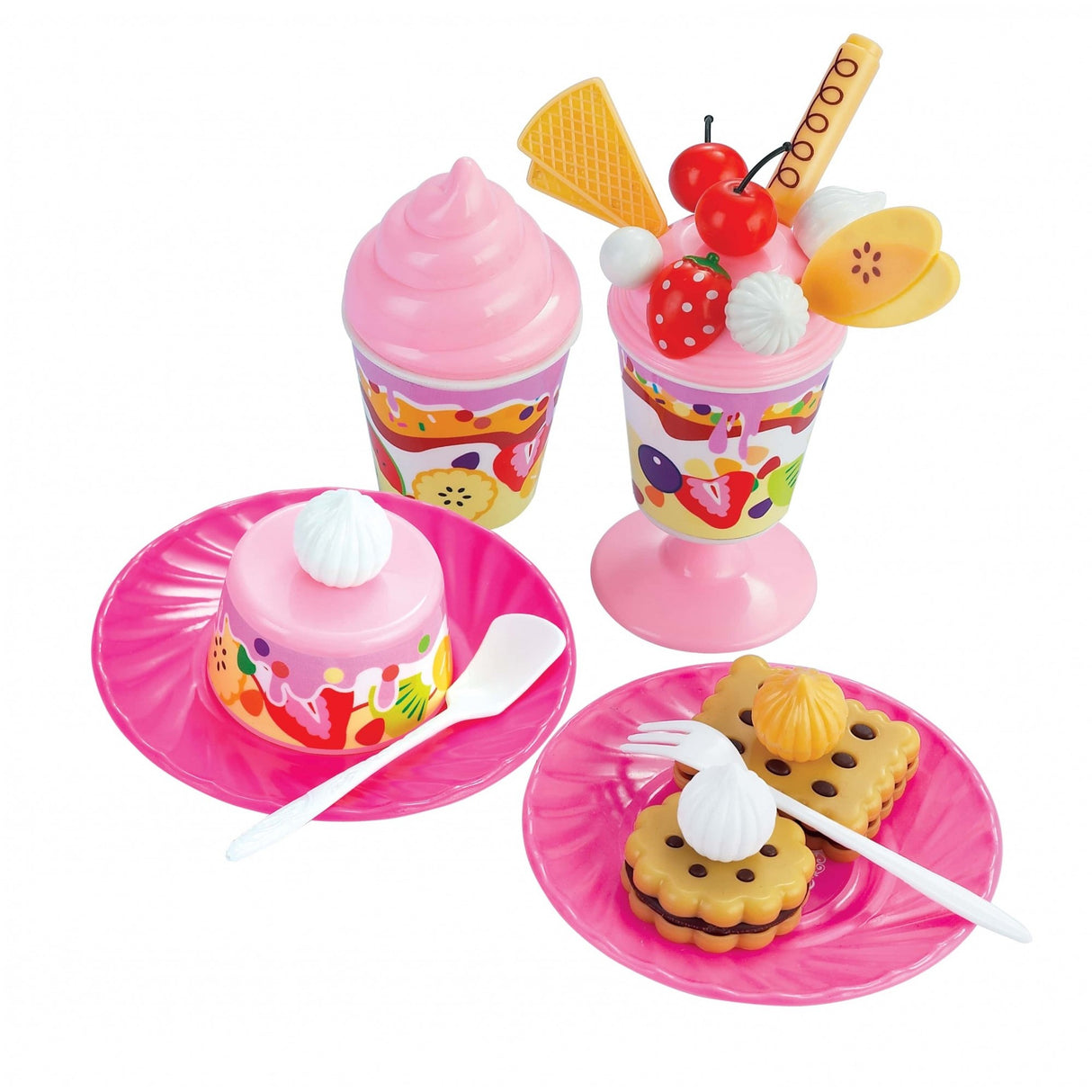 Set de joaca complet, tort aniversar si prajituri, 75 de elemente, ustensile din plastic, multicolor - vivimall.ro