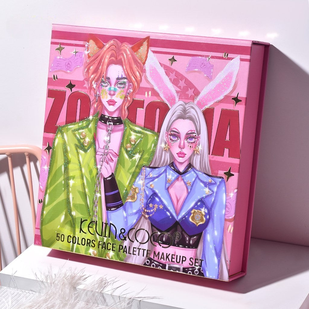 Paleta de Machiaj, KEVIN & COCO, Best Partner, Fard de Pleoape, Breloc si Cercei, 50 culori, 22 x 21 x 5cm - vivimall.ro