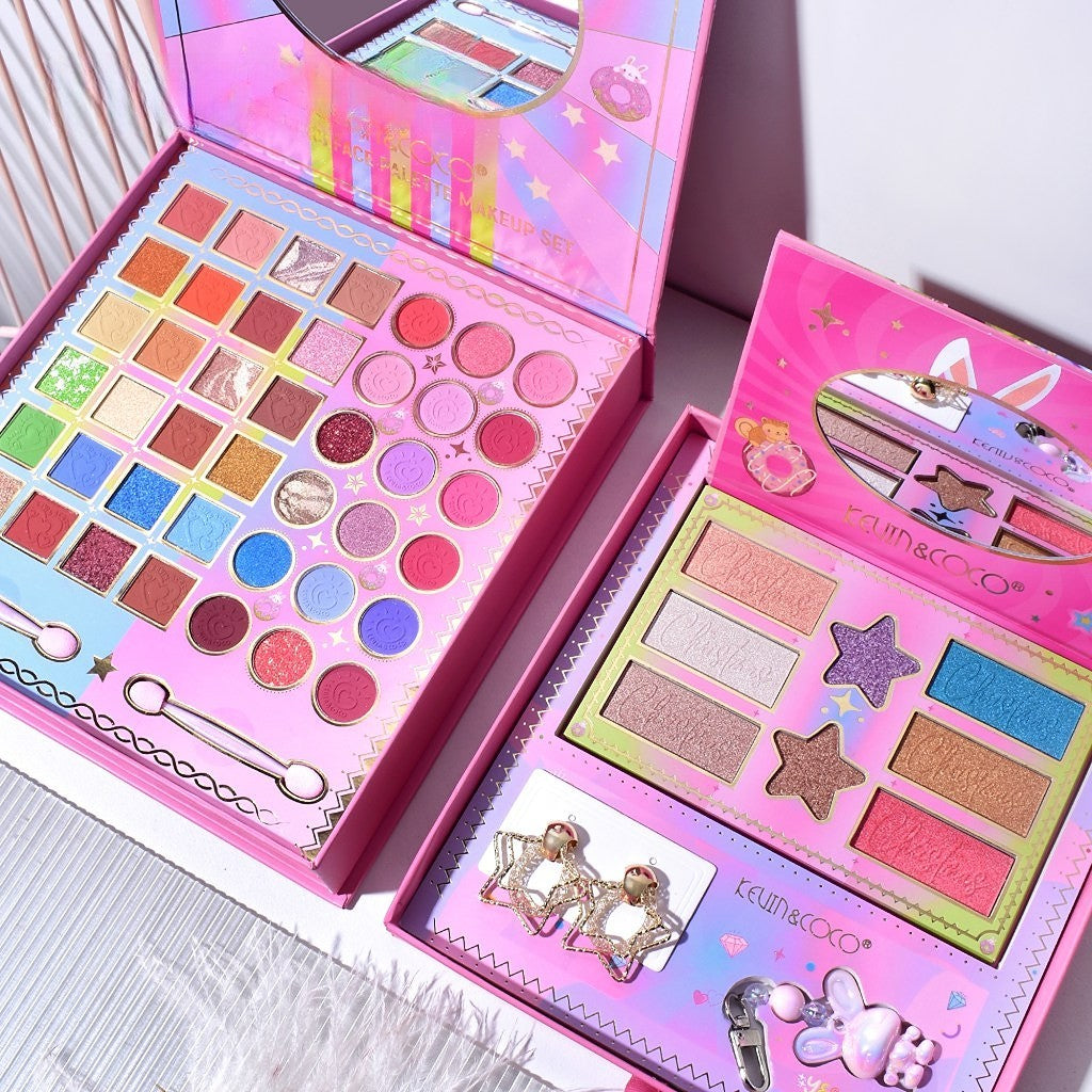 Paleta de Machiaj, KEVIN & COCO, Best Partner, Fard de Pleoape, Breloc si Cercei, 50 culori, 22 x 21 x 5cm - vivimall.ro