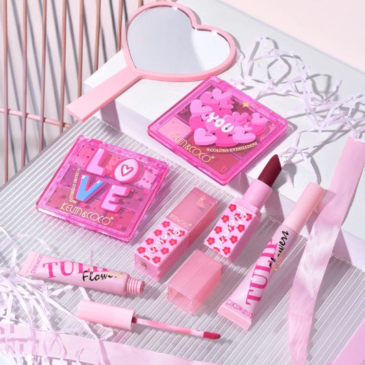 Set De Machiaj, Kevin & Coco, 22 Culori, Model Lalele, 2 Palete De Farduri, 2 Lip Gloss-Uri, 2 Lip Stick-Uri, 1 Oglinda Inimioara, 15.7 X 21 X 4 Cm, Multicolor - vivimall.ro