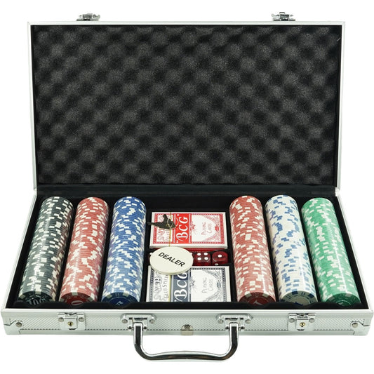 Set De Poker Complex Cu 300 De Jetoane Include 2 Seturi De Carti, 5 Zaruri, Echipat Cu Servieta De Aluminiu Cu Dimensiunile - vivimall.ro