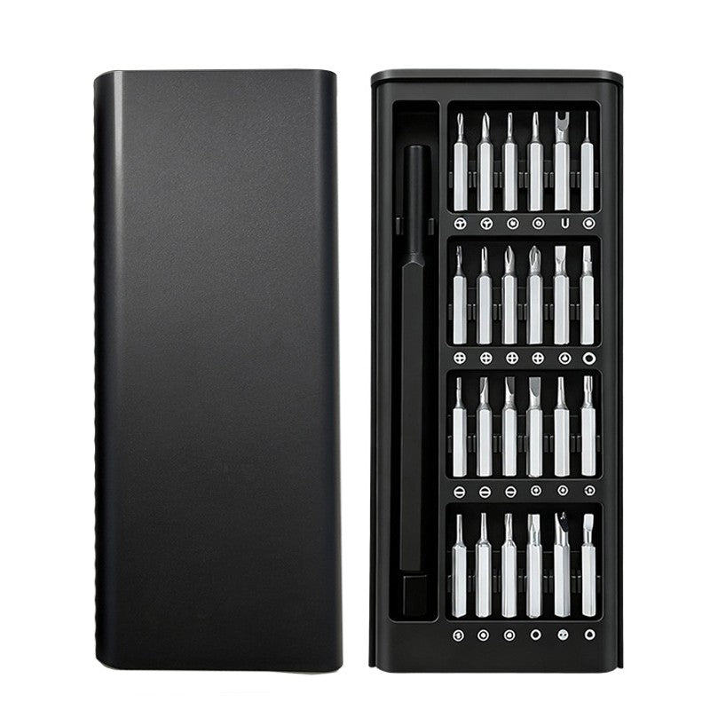 Set de Surubelnite 24-in-1 cu Clichet, Flippy, Set de Uz Casnic pentru Repararea Electronicelor Mici, Maner durabil Negru, 26.5 x 15 x 1.5 cm, Negru