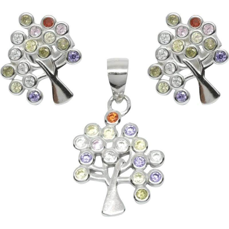Set din Argint 925 Copac cu Pietre Colorate - vivimall.ro