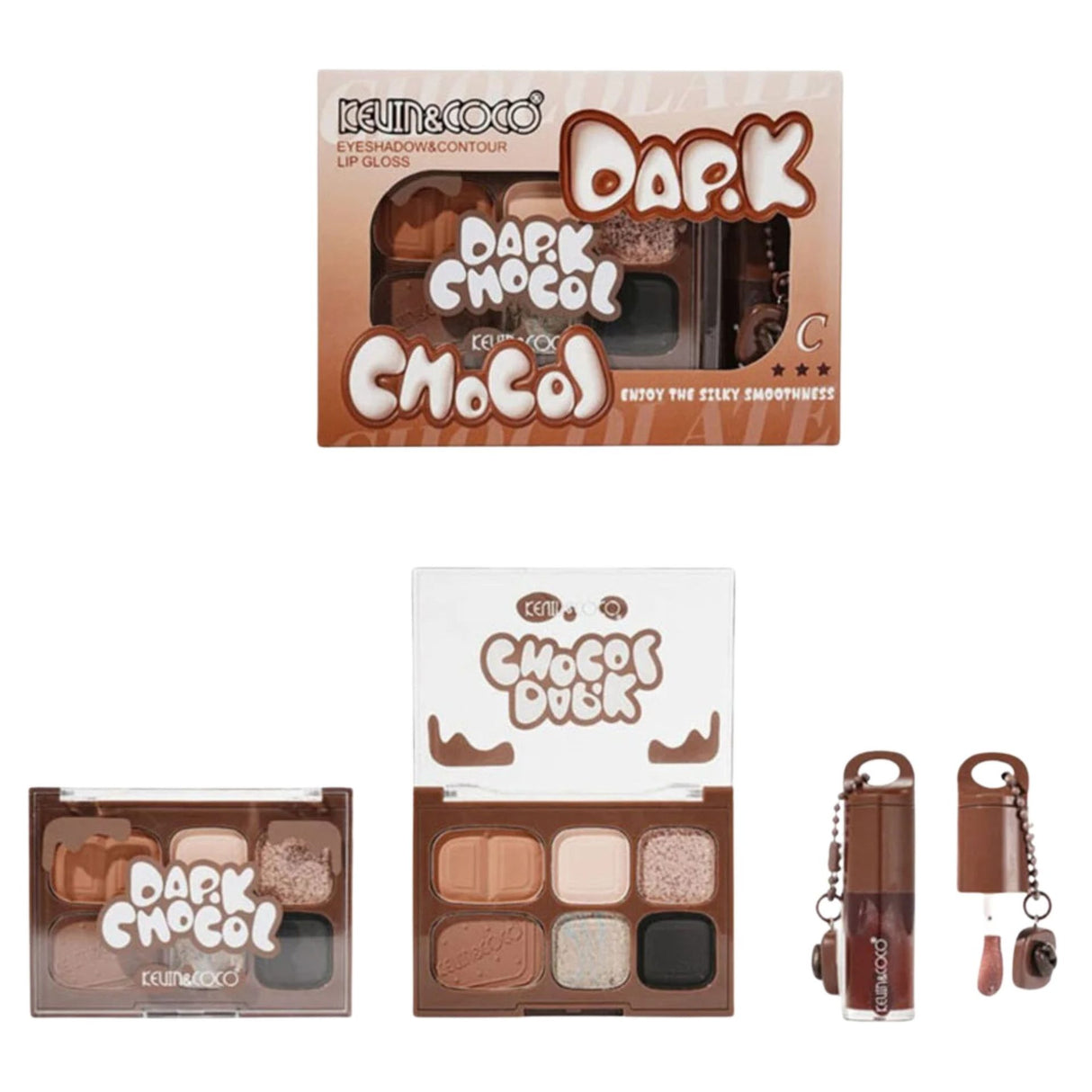 Set Machiaj, Kevin&Coco, Paleta Farduri de Ochi si Lip Gloss, 6 Nuante, Finisaj Mat, Shimmer, Textura Fina, Pigmentare Intensa, 10.4 g, 14.7 x 10.5 x 3.5 cm, Maro - vivimall.ro