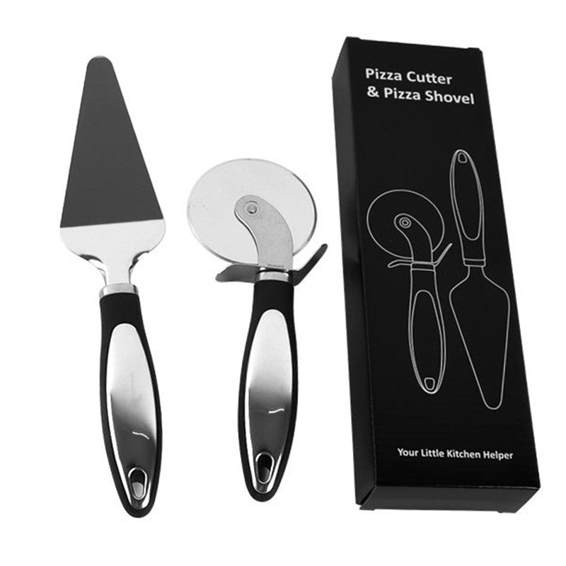 Feliator si Lopatica pentru Pizza, Vivimall, set din 2 ustensile, Otel Inoxidabil, Maner Antiderapant, 26.5 x 8 x 3 cm, Negru - vivimall.ro