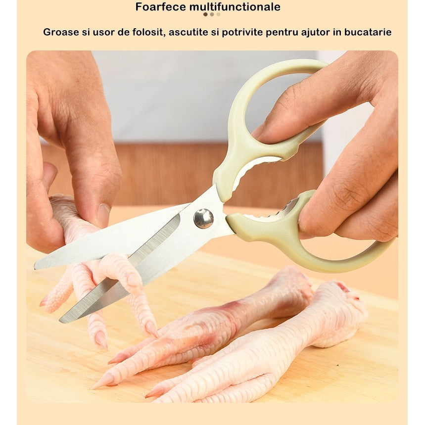 Set foarfeca pentru bucatarie Vivimall, curatator legume tip suport, multifunctional, spargator nuci, material ABS si otel inoxidabil, maner ergonomic, 16.8 x 7.8 x 1 cm, verde - vivimall.ro