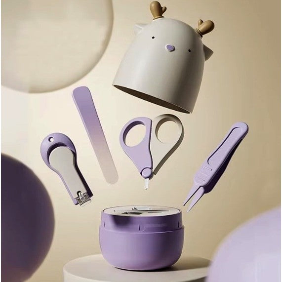 Set 4in1 de Ingrijire Unghii pentru Bebelusi, Vivimall, Cutie de Depozitare Tip Cerb, 0-6 Ani, 11 x 6 x 11 cm, Mov