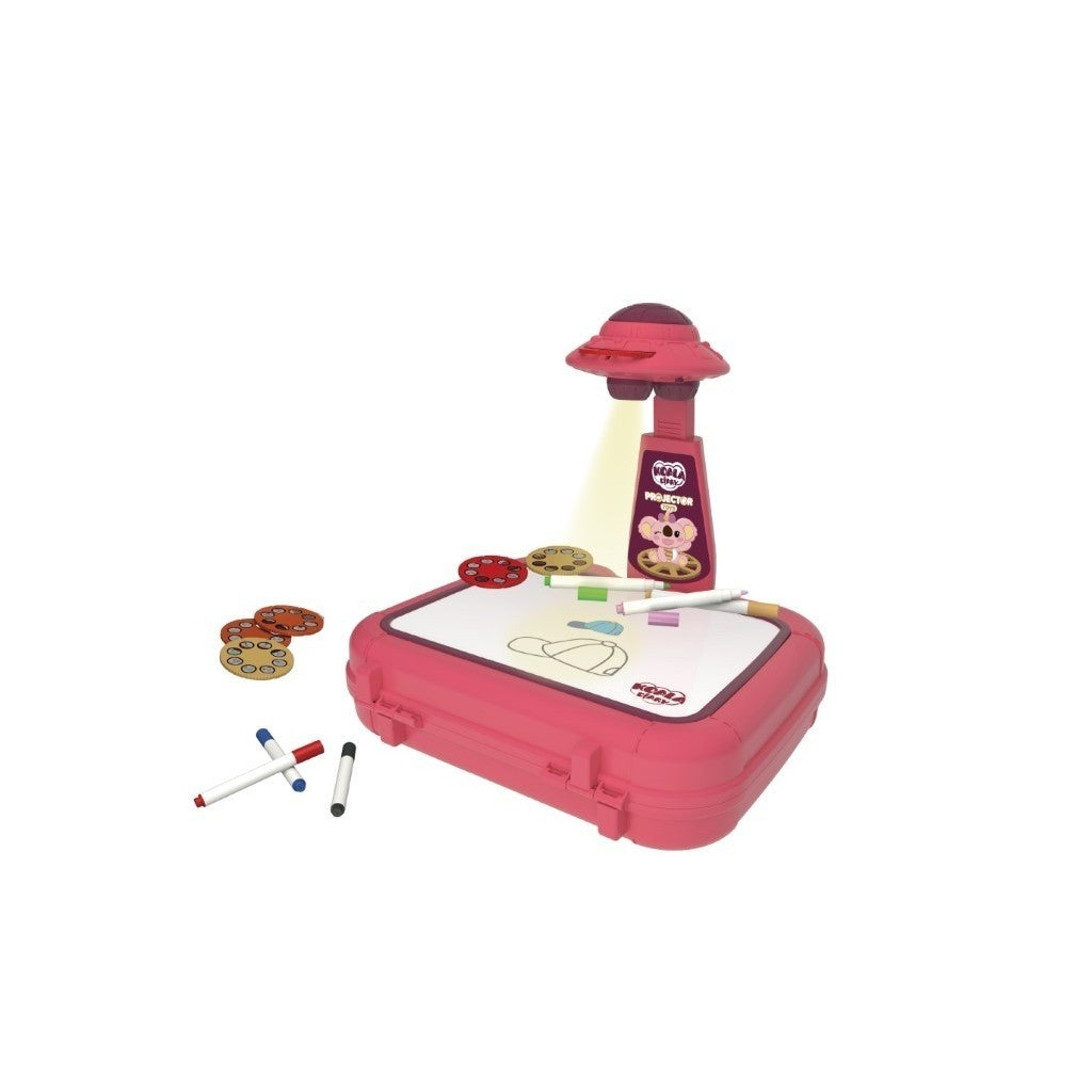 Set jucarie educativa proiector cu masa pentru desen, 48 de imagini, 6 discuri de proiectare, creioane colorate, cutie depozitare, +3 ani, Rosu, Resigilat - vivimall.ro