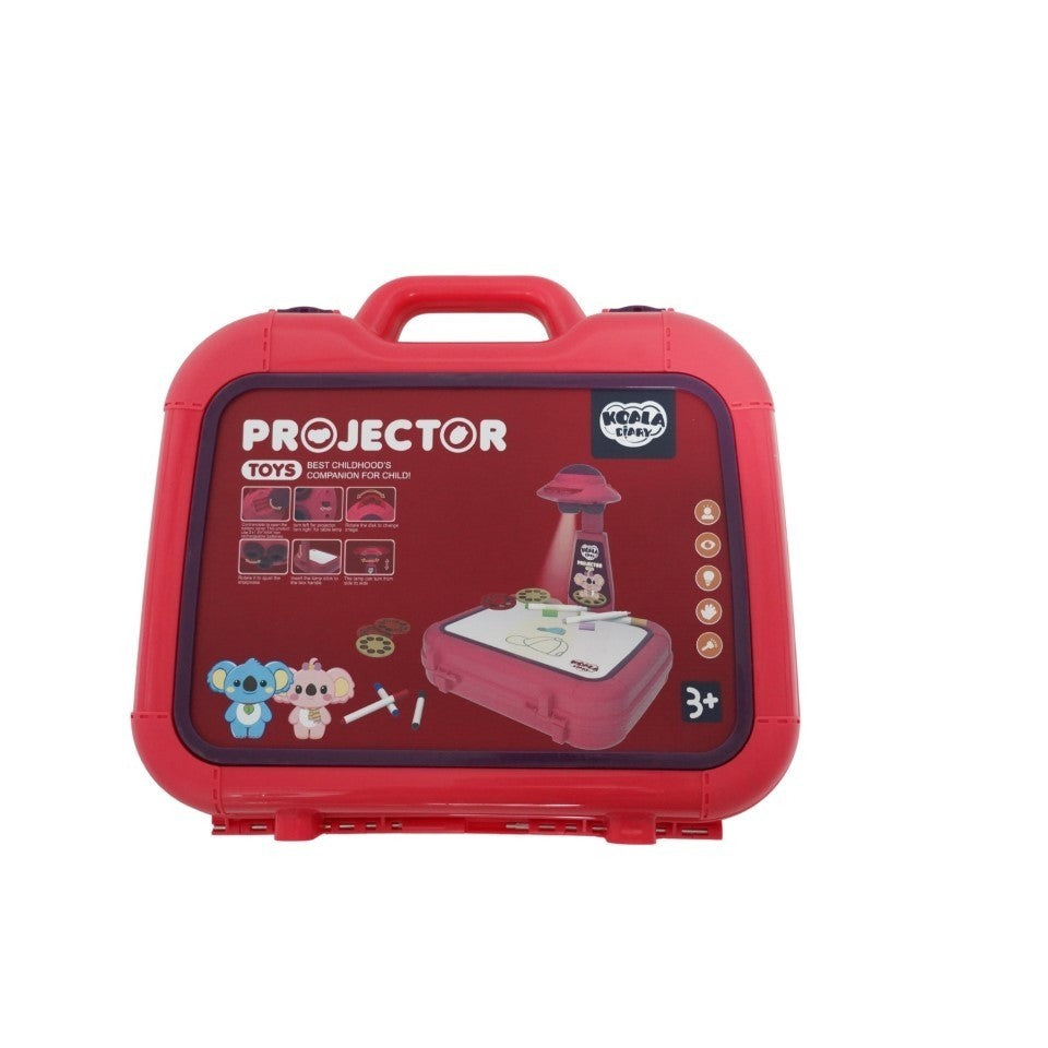 Set jucarie educativa proiector cu masa pentru desen, 48 de imagini, 6 discuri de proiectare, creioane colorate, cutie depozitare, +3 ani, Rosu - vivimall.ro