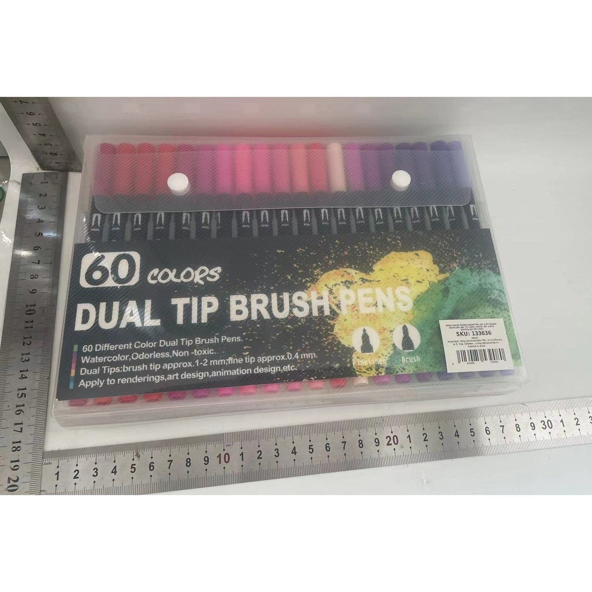 Set 60 Carioci, Flippy, pe Baza de Apa, 2 Tipuri de Varf, 1-2 mm, 0.4 mm, Corp Carioca Negru, din Plastic, Multicolor