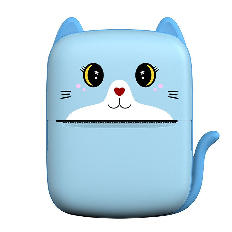 Set Mini Imprimanta Foto Portabila, Vivimall, Include: 1x Set de Markere, 5x Role de Hartie Termica, 5x Role Hartie Adeziva, Incarcare USB, Bluetooth, Print Alb-Negru, Model Pisicuta, Albastru - vivimall.ro