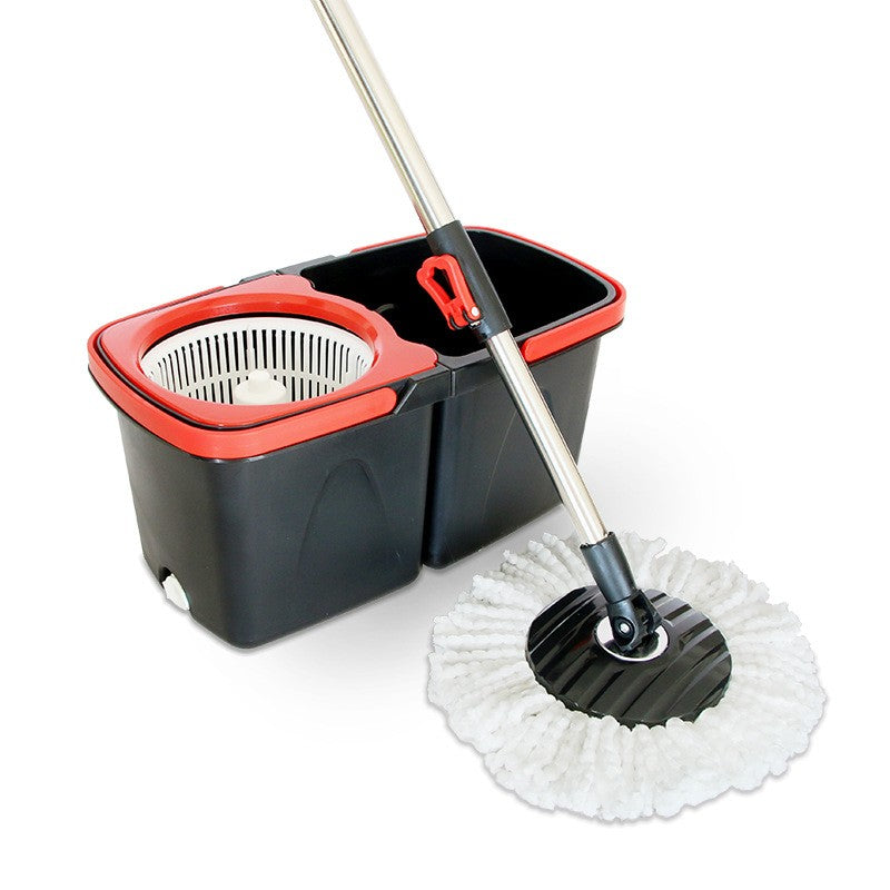Set mop rotativ cu galeata Flippy, material plastic si microfibra, rezistent, cu dop scurgere, vas detasabil, pentru interior, capacitate 8 l, negru/rosu