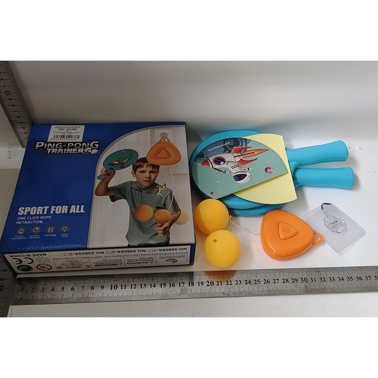 Set Palete pentru Tenis de Masa, Vivimall, pentru Copii, Accesoriu de Agatat Inclus, 2 Mingi, Design Animat, Albastru - vivimall.ro