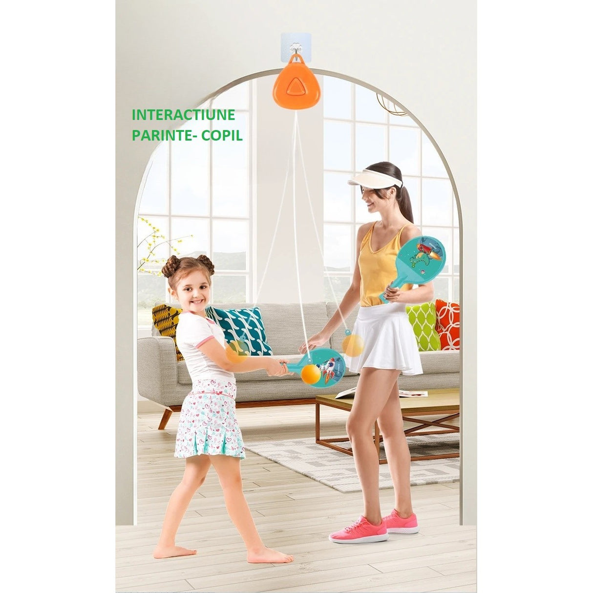 Set Palete pentru Tenis de Masa, Vivimall, pentru Copii, Accesoriu de Agatat Inclus, 2 Mingi, Design Animat, Albastru - vivimall.ro