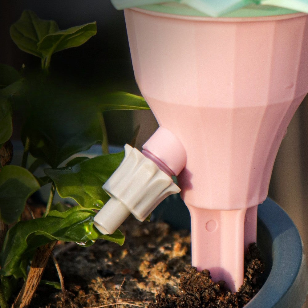 Set picuratoare cu valva pentru irigare Flippy, design floare, viteza reglabila, fixare prin infigere, practic, 16.8 x 9 cm, roz