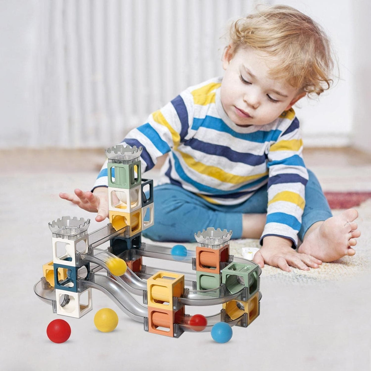 Set piese magnetice de constructie, Vivimall, Cu tobogane si bile, 41 piese, Multicolor - vivimall.ro