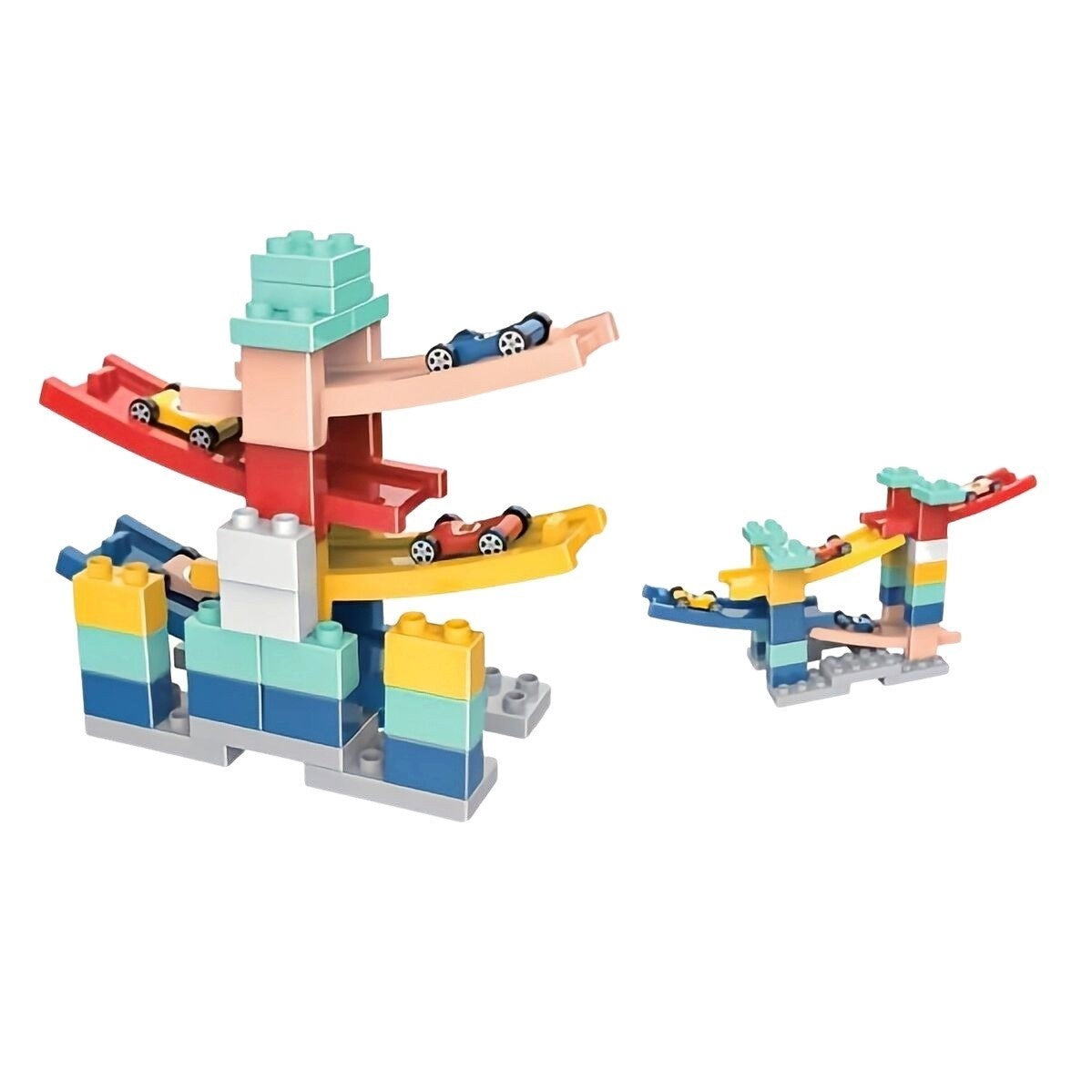 Set piese pentru constructie, Vivimall, Rampa auto, 30 piese, Masinute incluse - vivimall.ro