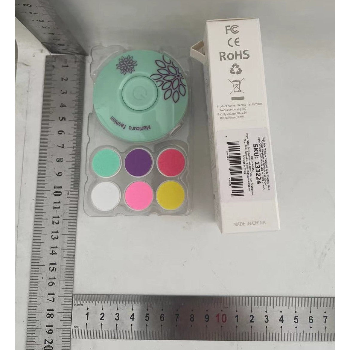 Set Pila Electrica pentru Copii si Bebelusi, Vivimall, ABS, Incarcare USB, Model cu Flori, 6 Accesorii, cu Lumina LED, Verde - vivimall.ro