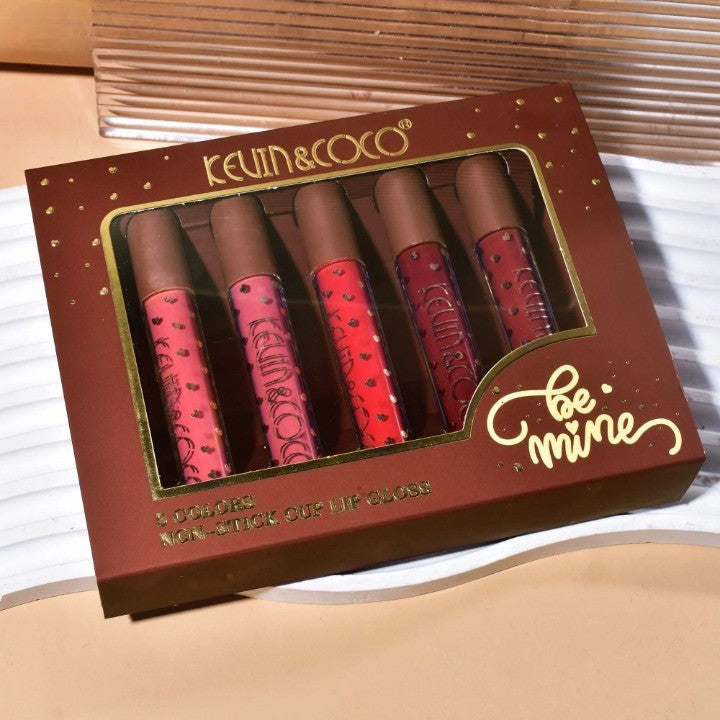 Set Rujuri de Buze, KEVIN & COCO, Be Mine 5 Culori, 14.4 x 10.9 x 2.5 cm, Roz/Rosu, Varianta A - vivimall.ro