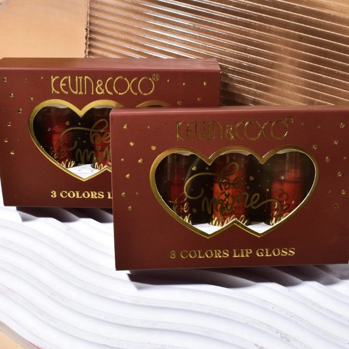 Set Rujuri de Buze Lucioase, KEVIN & COCO, Be Mine 3 Culori, Lip-Gloss, 11 x 7.3 x 2.7cm, Roz-Rosu, Varianta B - vivimall.ro