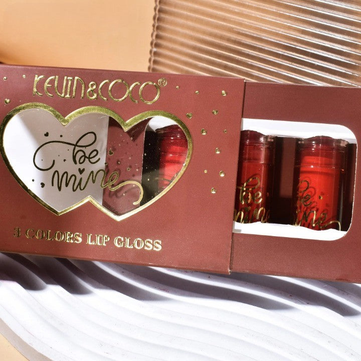 Set Rujuri de Buze Lucioase, KEVIN & COCO, Be Mine 3 Culori, Lip-Gloss, 11 x 7.3 x 2.7cm, Roz-Rosu, Varianta B - vivimall.ro