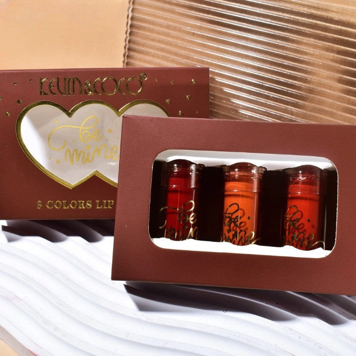 Set Rujuri de Buze Mate, KEVIN & COCO, Be Mine 3 Culori, Lip-Gloss, 11 x 7.3 x 2.7cm, Roz, Varianta A - vivimall.ro