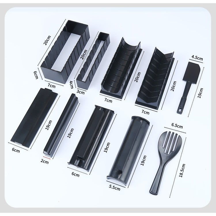 Set ustensile pentru facut sushi Vivimall, 10 piese, forma inima inclus, 3 forme clasice, extensibil, finisaj lucios, material ABS, curatare usoara, negru - vivimall.ro