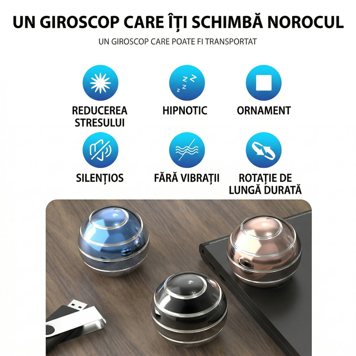 Fidget spinner metalic Flippy negru ținut în mână, dimensiune compactă 40 mm