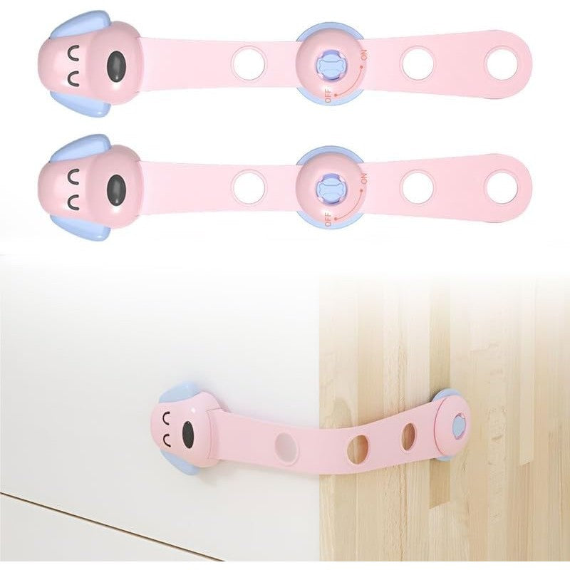 Siguranta pentru Usi Copii, Vivimall, Sistem de Blocare Sertare, Dulap, Frigider, Adeziv, cu Sistem de Inchidere Dublu, Model Catelus, Roz - vivimall.ro