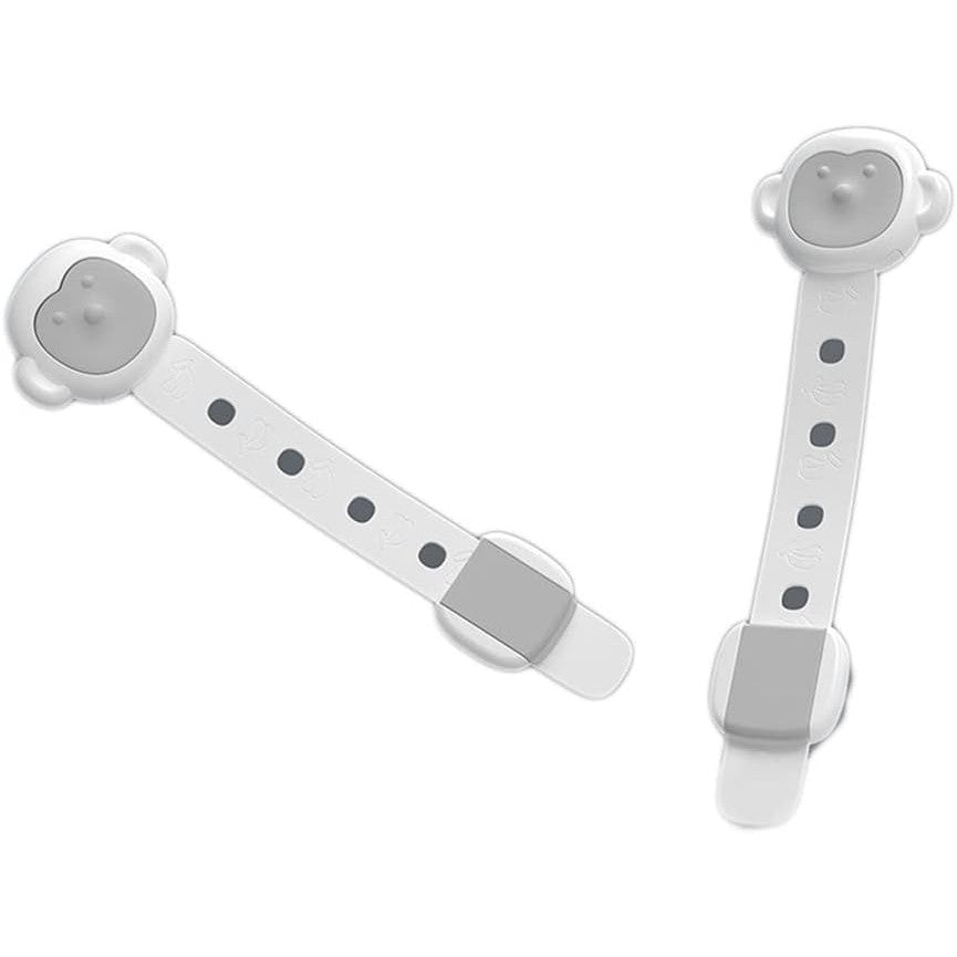 Siguranta pentru Usi Copii, Vivimall, Sistem de Blocare Sertare, Dulap, Frigider, Adeziv, cu Sistem de Inchidere Dublu, Model Maimutica, Alb - vivimall.ro