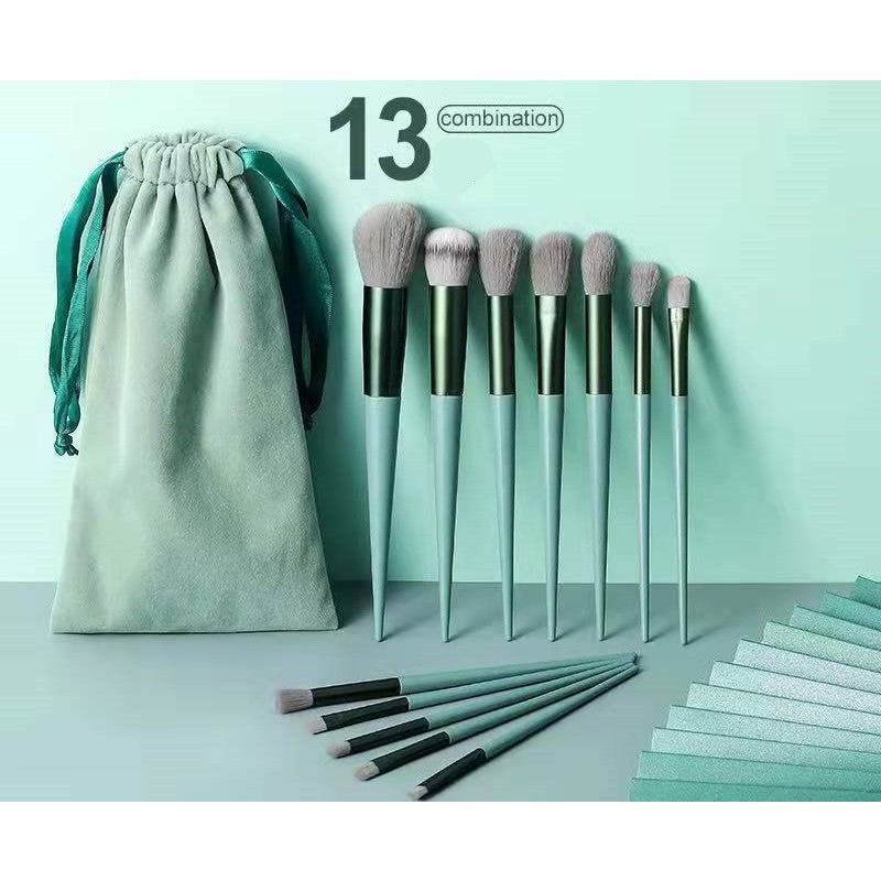 Set 13 pensule pentru machiaj, Flippy, super soft, makeup profesional/incepatori, verde