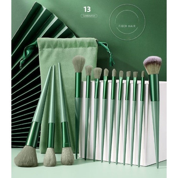 Set 13 pensule pentru machiaj, Flippy, super soft, makeup profesional/incepatori, verde