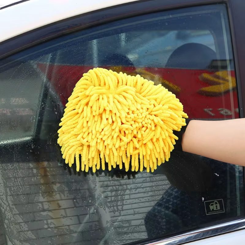 Manusa de Spalat Auto, Flippy, Manusa 2 in 1, pentru Detailing Auto pe 2 Fete cu Perie si Microfibra Velvet, Galben/Gri