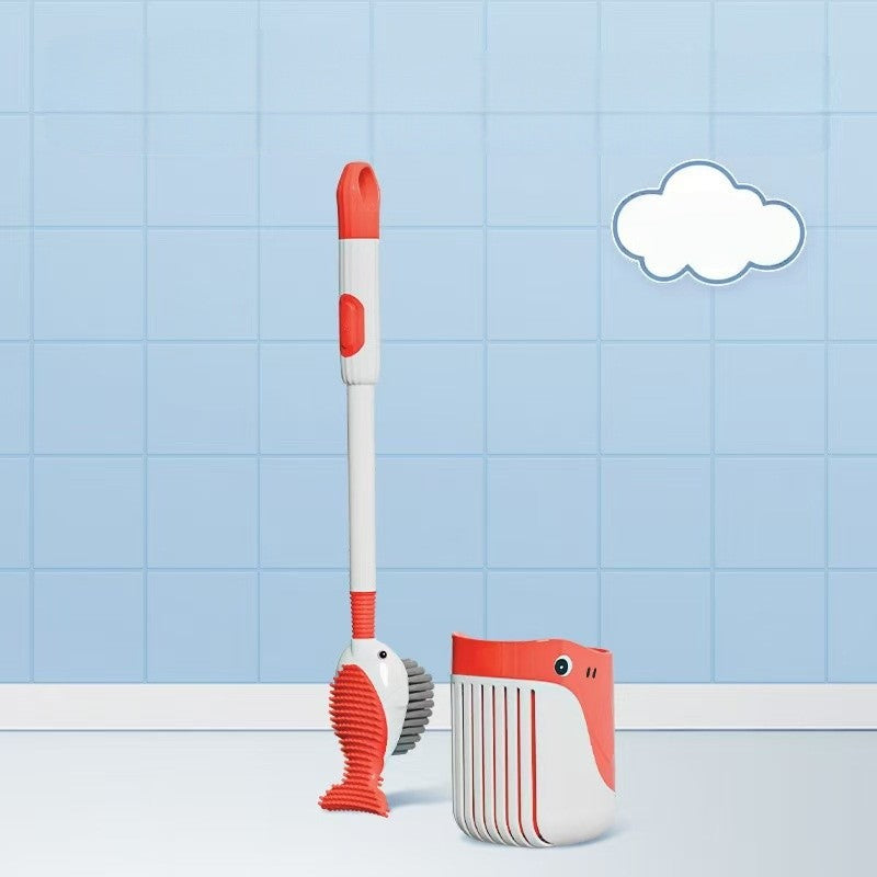 Perie de Toaleta, Flippy, cu Suport de Perete, Recipient Detergent, 2 Tipuri de Perii, Model Balena, Rosu