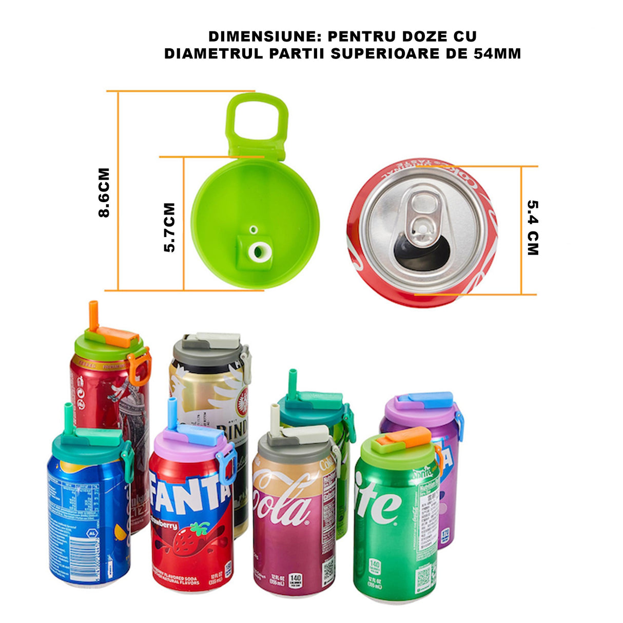Capac Anti Varsare pentru Doze, Flippy, Model cu Pai Transparent, Reutilizabil, din Plastic, cu Maner Transportabil, 5.4 cm, Verde - vivimall.ro