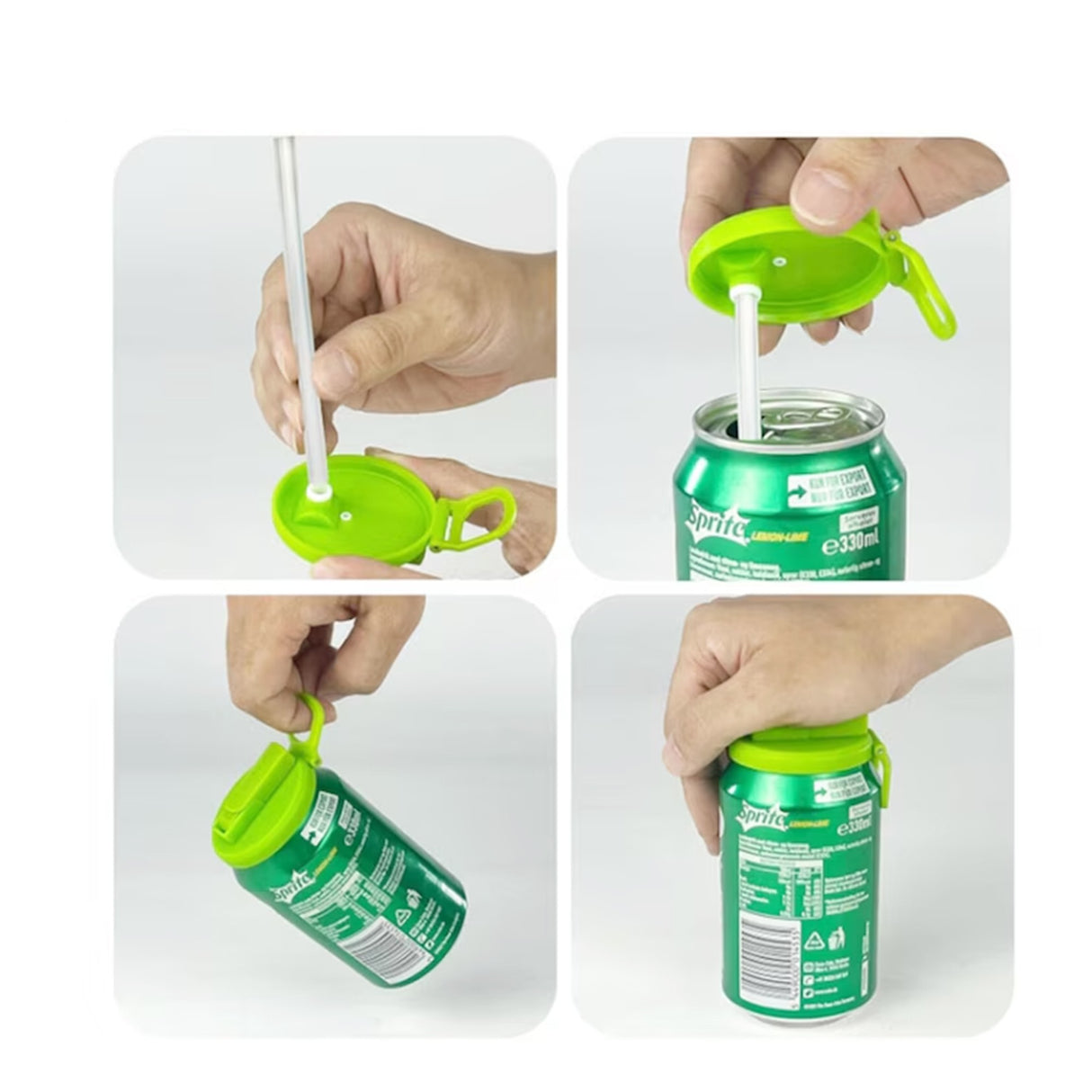 Capac Anti Varsare pentru Doze, Flippy, Model cu Pai Transparent, Reutilizabil, din Plastic, cu Maner Transportabil, 5.4 cm, Verde - vivimall.ro