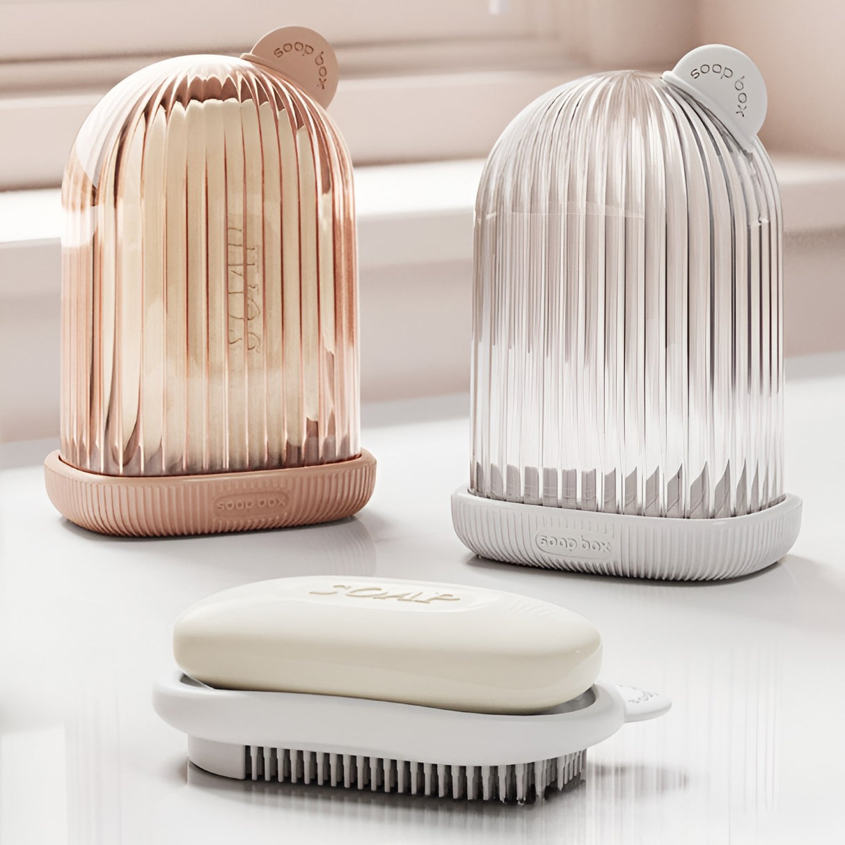 Sapuniera de Calatorie, Vivimall, Suport pentru Sapun cu Scurgere a Apei, Recipient cu Capac Depozitare, Savoniera pentru Baie, 12.6x6.1x8.4cm, Roz - vivimall.ro