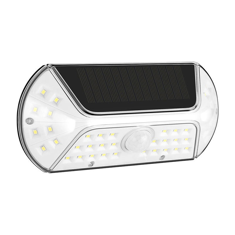 Aplica solara LED SMD pentru perete Vivimall, cu senzor de miscare, dreptunghiulara, IP44, luminozitate mare 40 LED-uri, 3.7V, 1200mah, autonomie 8 ore, 19.2 x 8.9 cm, alb rece