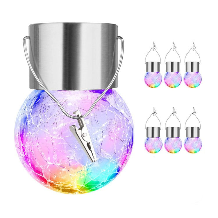 Lampa Solara Vivimall, LED, Tip Candelabru Mic, Cu Bila Din Sticla Crapata, Exterioara, Impermeabila, Iluminare 6-12 H, Multicolor